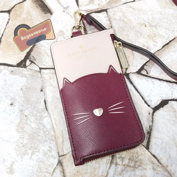 ✨ ✨ Meow Colorblock ID Card Case L Zip Lanyard Wallet Pink Multi NWT Kate Spade - Picture 2 of 4